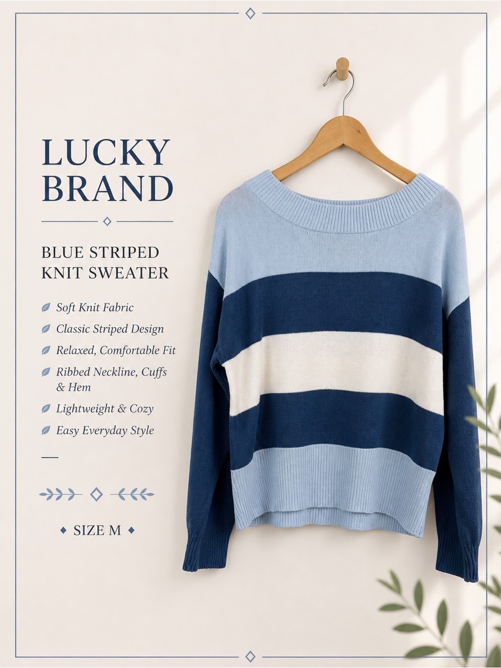 Lucky Brand Blue Striped Knit Sweater Size M